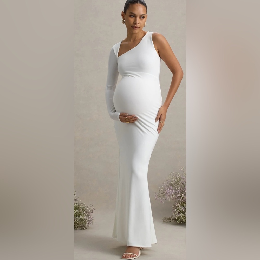 Maternity White One Shoulder Sleeveless Dress